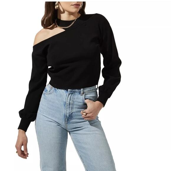ASTR the Label Shoulder Cutout Sweater Knitted Long Sleeves Black Size XS NWT - Picture 1 of 9